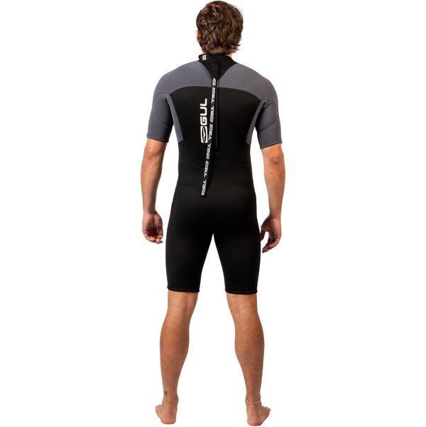 2026 Gul Mens Response Natur 3/2mm Back Zip Shorty Wetsuit RE3319-BKGY - Black / Grey